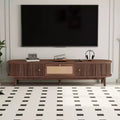 Modern 75 TV Stand with Rattan Drawer & Sliding Doors, Stylish Media Console Wood Entertainment Center with 2 Storage Cabinets, Dark Brown - HABITRIO