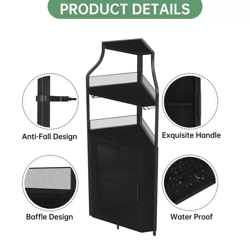 Meuble à Vins, Bar à Vins d'Angle de Style Ferme avec Porte-Bouteilles Amovible et Range-Verres, Unité de Rangement Compacte pour Alcool et Café avec Porte Grillagée