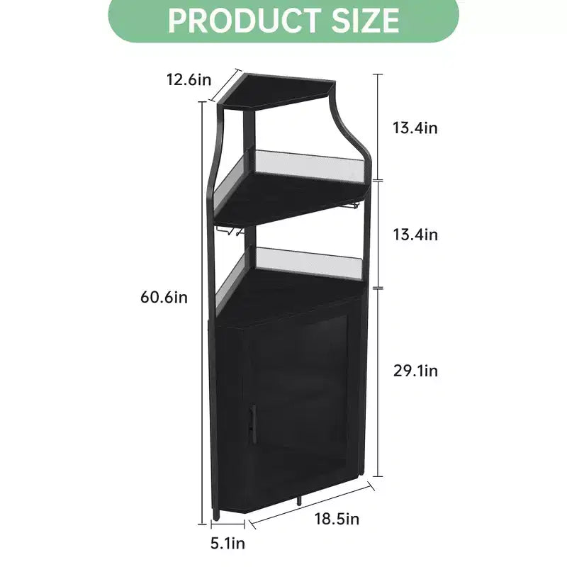 Meuble à Vins, Bar à Vins d'Angle de Style Ferme avec Porte-Bouteilles Amovible et Range-Verres, Unité de Rangement Compacte pour Alcool et Café avec Porte Grillagée