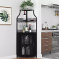 Wine Cabinet, Corner Farmhouse Wine Bar with Removable Rack & Glass Holder, Compact Liquor Coffee Storage Unit with Mesh Door