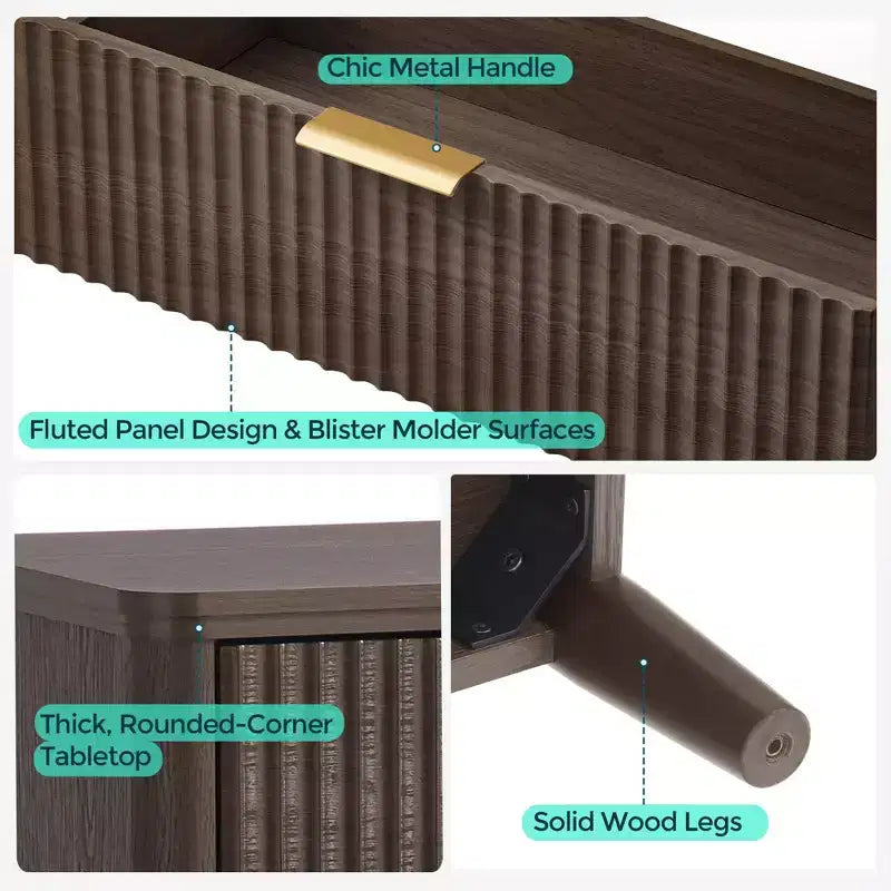 Commode à 9 tiroirs cannelés pour chambre à coucher, grande commode de style moderne du milieu du siècle avec poignées en métal doré, larges commodes en bois de style bohème