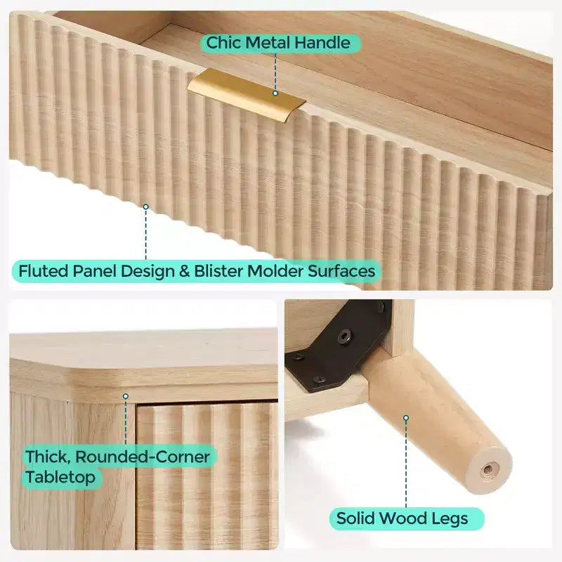 Commode à 9 tiroirs cannelés pour chambre à coucher, grande commode de style moderne du milieu du siècle avec poignées en métal doré, larges commodes en bois de style bohème