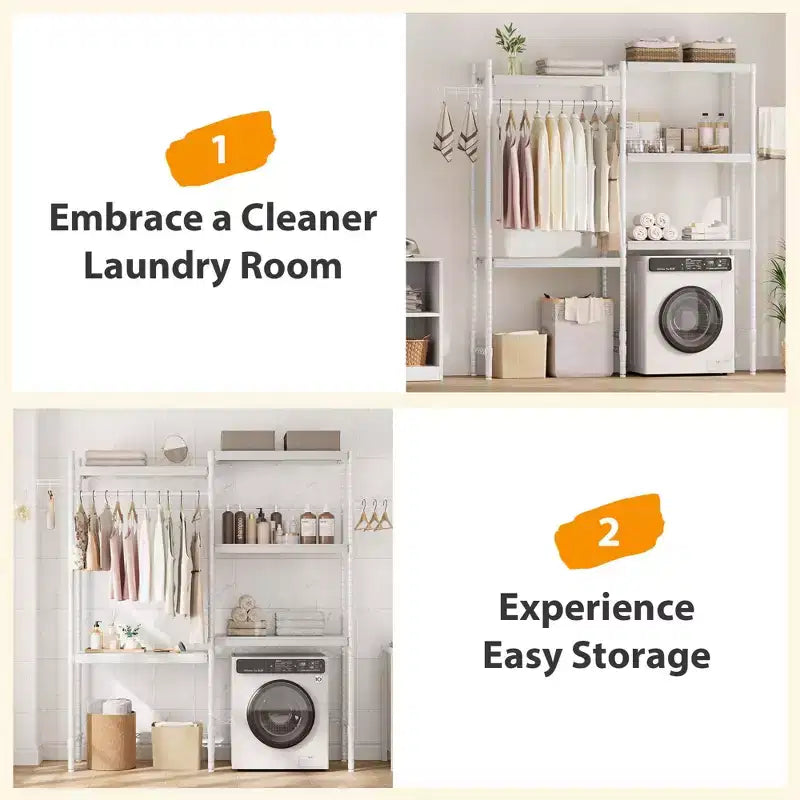 Étagère au-dessus du Lave-linge, Étagère de Rangement pour Sèche-linge à 5 Niveaux avec Hauteur Réglable, Étagère de Salle de Bain, Rangement Gain de Place pour Salle de Bain, Buanderie