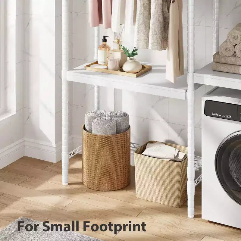 Étagère au-dessus du Lave-linge, Étagère de Rangement pour Sèche-linge à 5 Niveaux avec Hauteur Réglable, Étagère de Salle de Bain, Rangement Gain de Place pour Salle de Bain, Buanderie