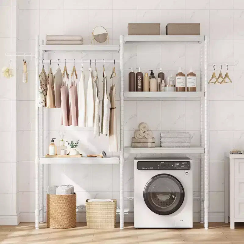 Étagère au-dessus du Lave-linge, Étagère de Rangement pour Sèche-linge à 5 Niveaux avec Hauteur Réglable, Étagère de Salle de Bain, Rangement Gain de Place pour Salle de Bain, Buanderie