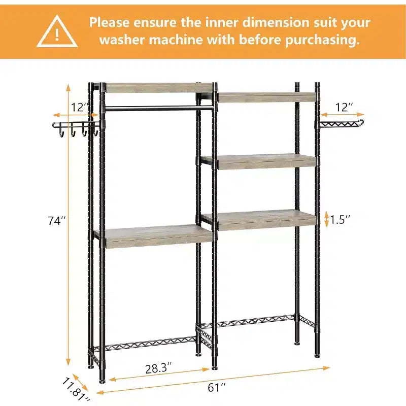 Étagère au-dessus du Lave-linge, Étagère de Rangement pour Sèche-linge à 5 Niveaux avec Hauteur Réglable, Étagère de Salle de Bain, Rangement Gain de Place pour Salle de Bain, Buanderie