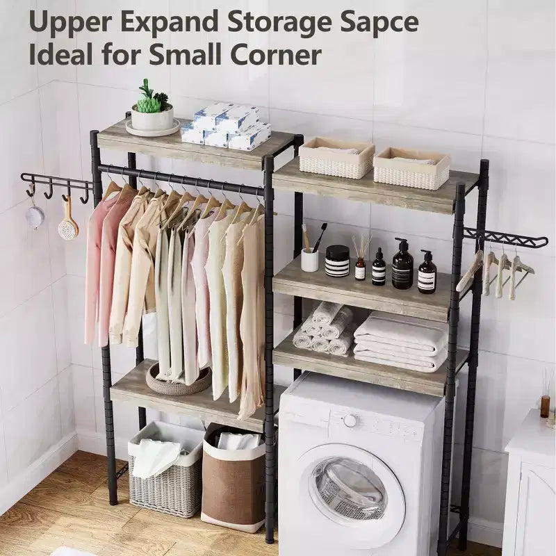 Étagère au-dessus du Lave-linge, Étagère de Rangement pour Sèche-linge à 5 Niveaux avec Hauteur Réglable, Étagère de Salle de Bain, Rangement Gain de Place pour Salle de Bain, Buanderie