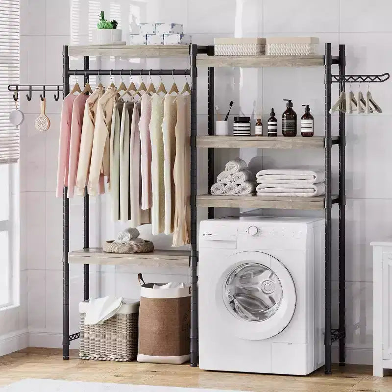 Étagère au-dessus du Lave-linge, Étagère de Rangement pour Sèche-linge à 5 Niveaux avec Hauteur Réglable, Étagère de Salle de Bain, Rangement Gain de Place pour Salle de Bain, Buanderie