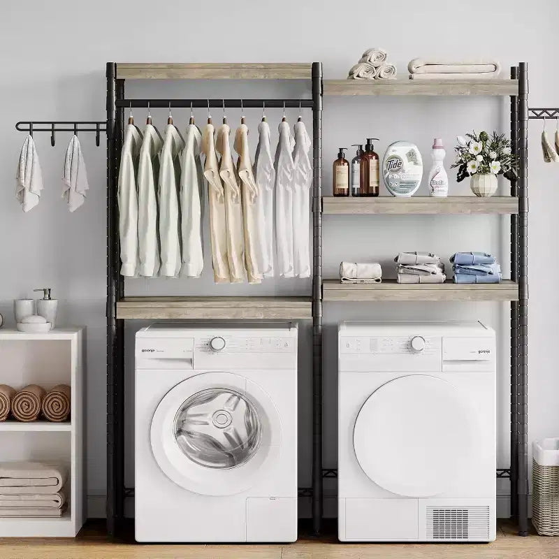 Étagère au-dessus du Lave-linge, Étagère de Rangement pour Sèche-linge à 5 Niveaux avec Hauteur Réglable, Étagère de Salle de Bain, Rangement Gain de Place pour Salle de Bain, Buanderie