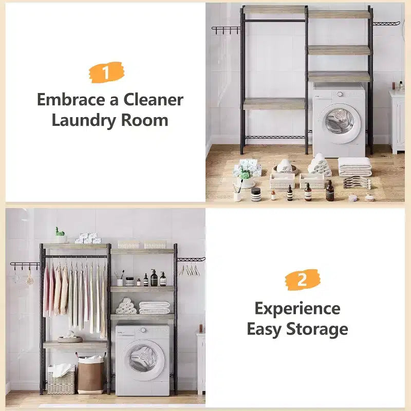 Étagère au-dessus du Lave-linge, Étagère de Rangement pour Sèche-linge à 5 Niveaux avec Hauteur Réglable, Étagère de Salle de Bain, Rangement Gain de Place pour Salle de Bain, Buanderie