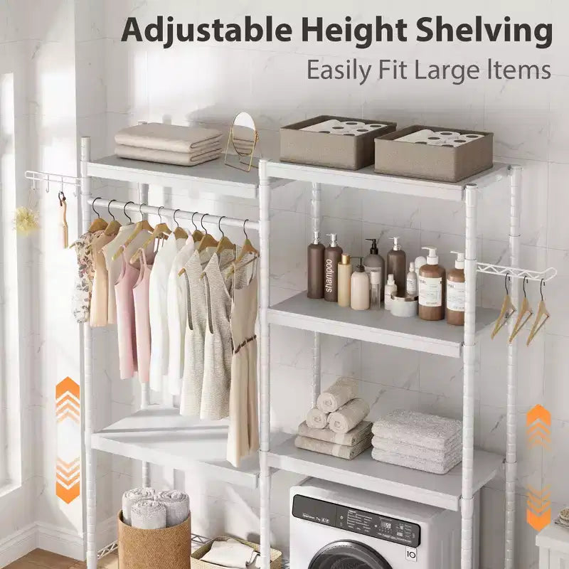 Étagère au-dessus du Lave-linge, Étagère de Rangement pour Sèche-linge à 5 Niveaux avec Hauteur Réglable, Étagère de Salle de Bain, Rangement Gain de Place pour Salle de Bain, Buanderie