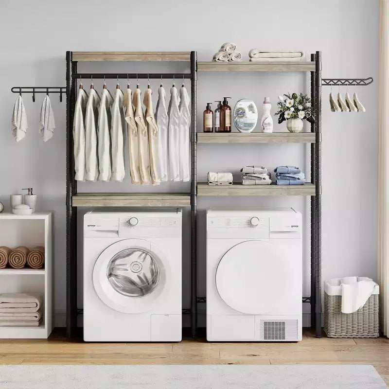 Over-the-Washer Shelf, 5-Tier Dryer Storage Shelf with Adjustable Height, Bathroom Shelf, Space-Saving Storage for Bathroom, Laundry Room