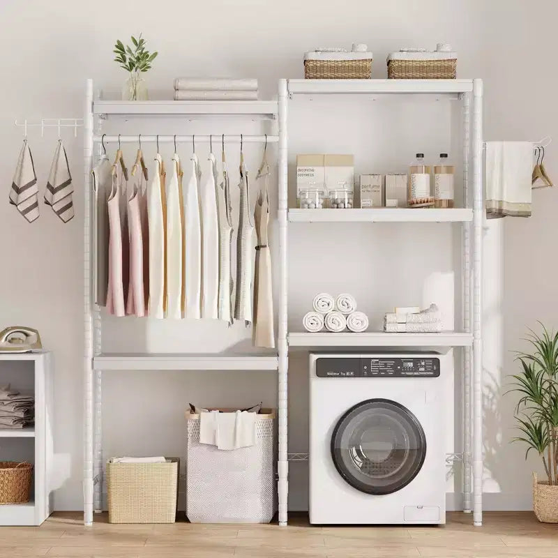 Étagère au-dessus du Lave-linge, Étagère de Rangement pour Sèche-linge à 5 Niveaux avec Hauteur Réglable, Étagère de Salle de Bain, Rangement Gain de Place pour Salle de Bain, Buanderie