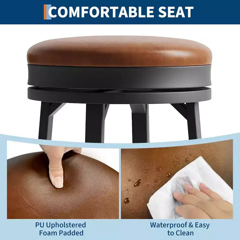 Lot de 2 tabourets de bar sans dossier pivotants de 76 cm, tabourets de cuisine hauteur comptoir avec repose-pieds, siège en cuir PU imperméable pour îlot de cuisine et bar à domicile