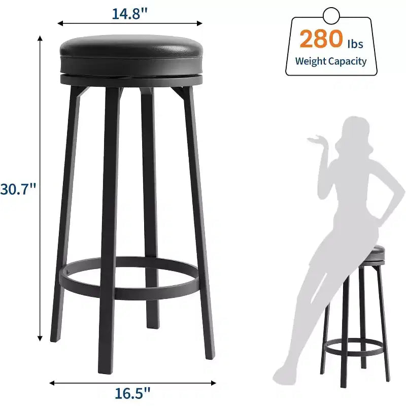 Lot de 2 tabourets de bar sans dossier pivotants de 76 cm, tabourets de cuisine hauteur comptoir avec repose-pieds, siège en cuir PU imperméable pour îlot de cuisine et bar à domicile
