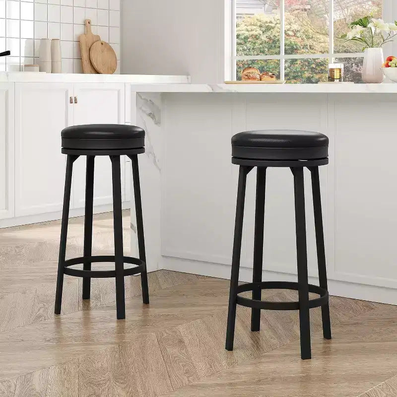 Lot de 2 tabourets de bar sans dossier pivotants de 76 cm, tabourets de cuisine hauteur comptoir avec repose-pieds, siège en cuir PU imperméable pour îlot de cuisine et bar à domicile