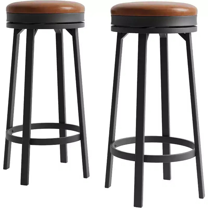 Lot de 2 tabourets de bar sans dossier pivotants de 76 cm, tabourets de cuisine hauteur comptoir avec repose-pieds, siège en cuir PU imperméable pour îlot de cuisine et bar à domicile