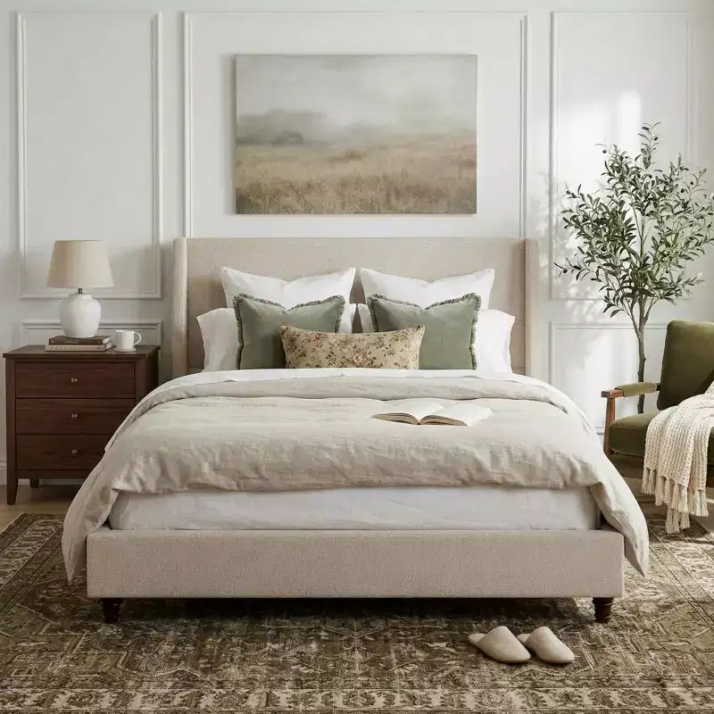 Christopher Knight Home Johnny Modern Boucle Upholstered Platform Bed with Wingback Headboard