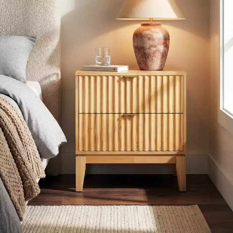 Christopher Knight Home Modern Fluted Wood Nightstand with 2 Drawers
