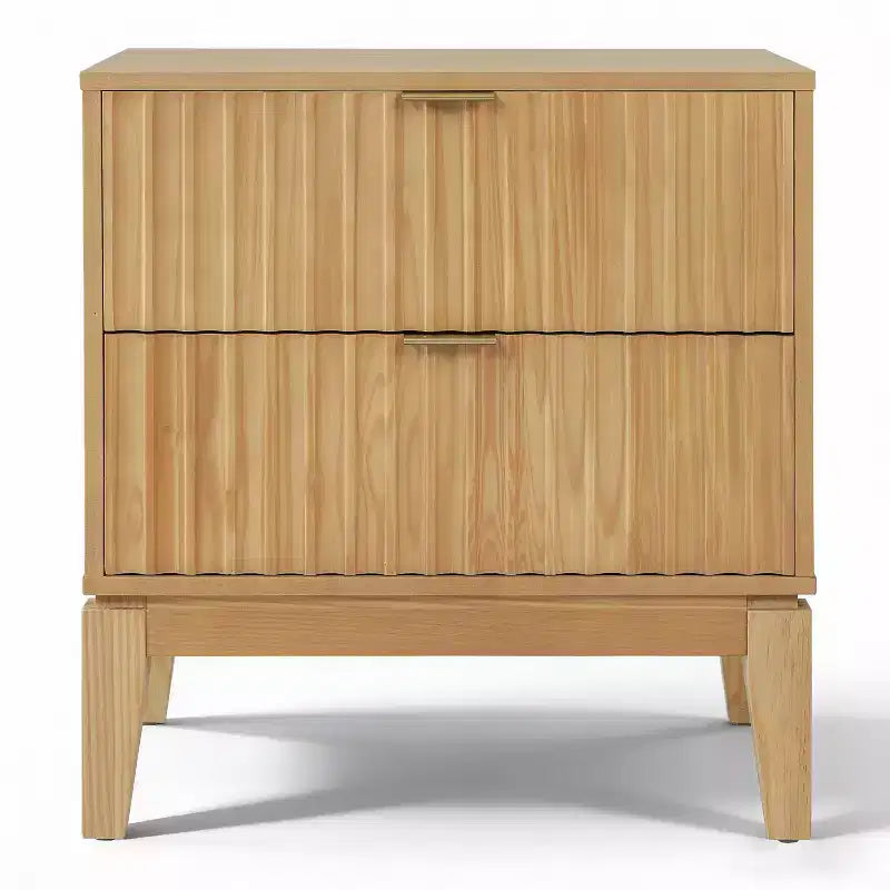 Table de chevet moderne en bois cannelé avec 2 tiroirs