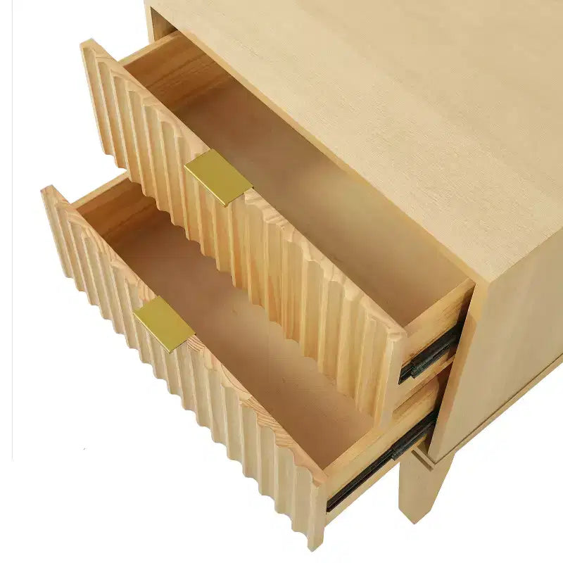 Table de chevet moderne en bois cannelé avec 2 tiroirs