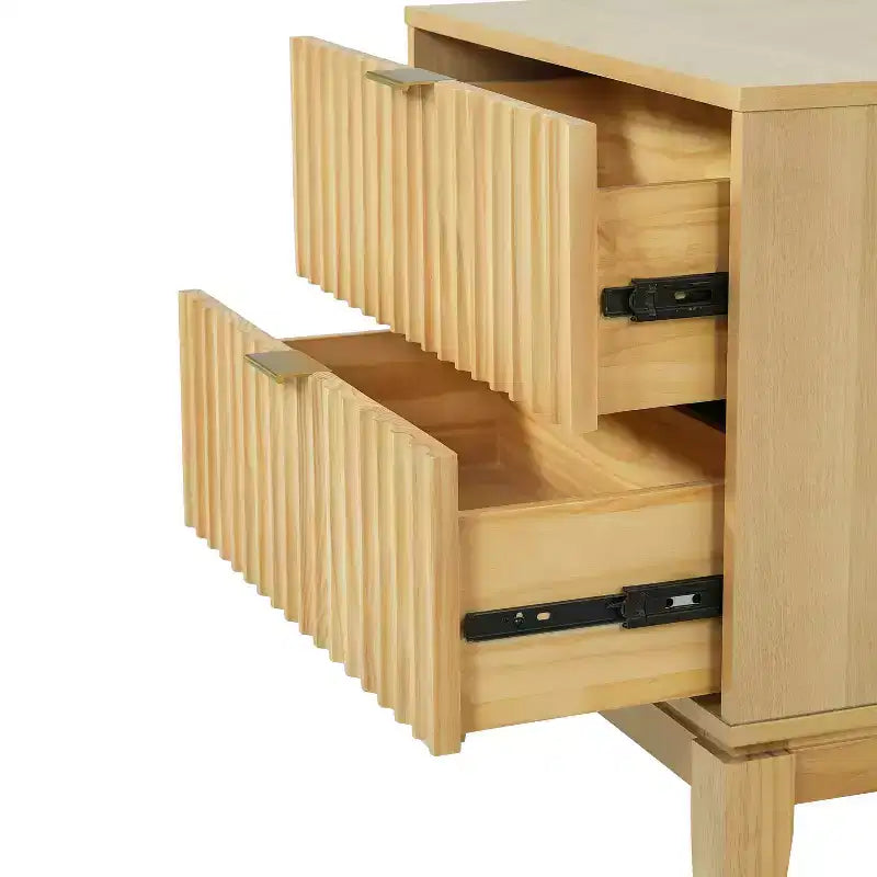 Table de chevet moderne en bois cannelé avec 2 tiroirs