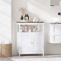 Modern Storage Cabinet with Double Doors, Freestanding Bathroom Organizer with Adjustable Shelf and Wood Top for Kitchen, Entryway, White