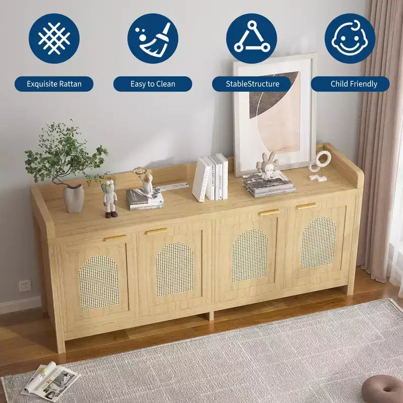 Meuble TV moderne en rotin, meuble de divertissement, portes en verre, armoires de rangement, pour salon, maison