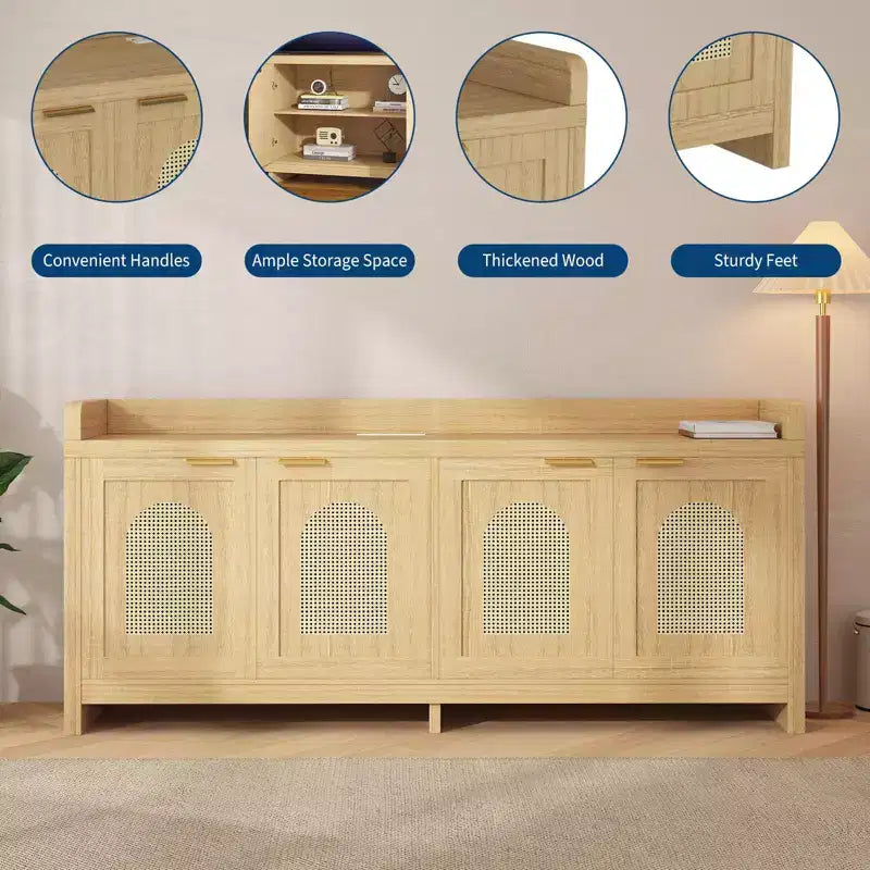 Meuble TV moderne en rotin, meuble de divertissement, portes en verre, armoires de rangement, pour salon, maison