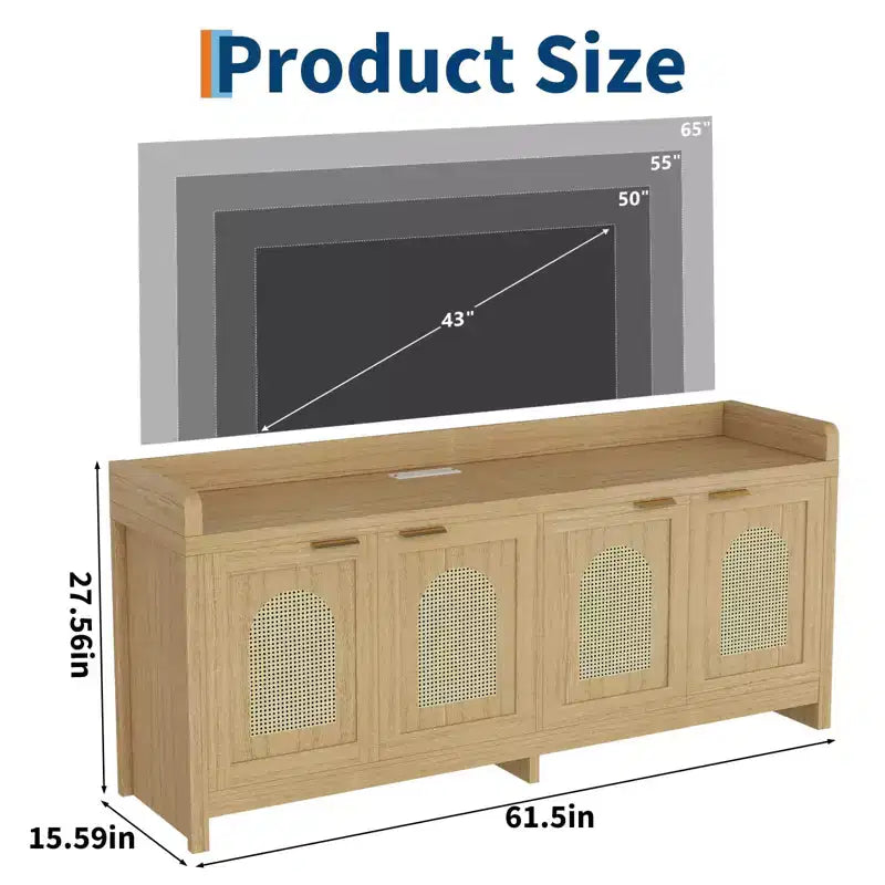 Meuble TV moderne en rotin, meuble de divertissement, portes en verre, armoires de rangement, pour salon, maison