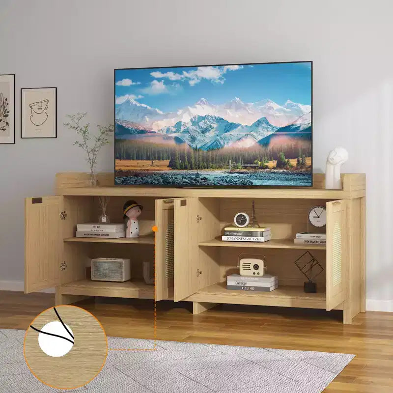 Meuble TV moderne en rotin, meuble de divertissement, portes en verre, armoires de rangement, pour salon, maison