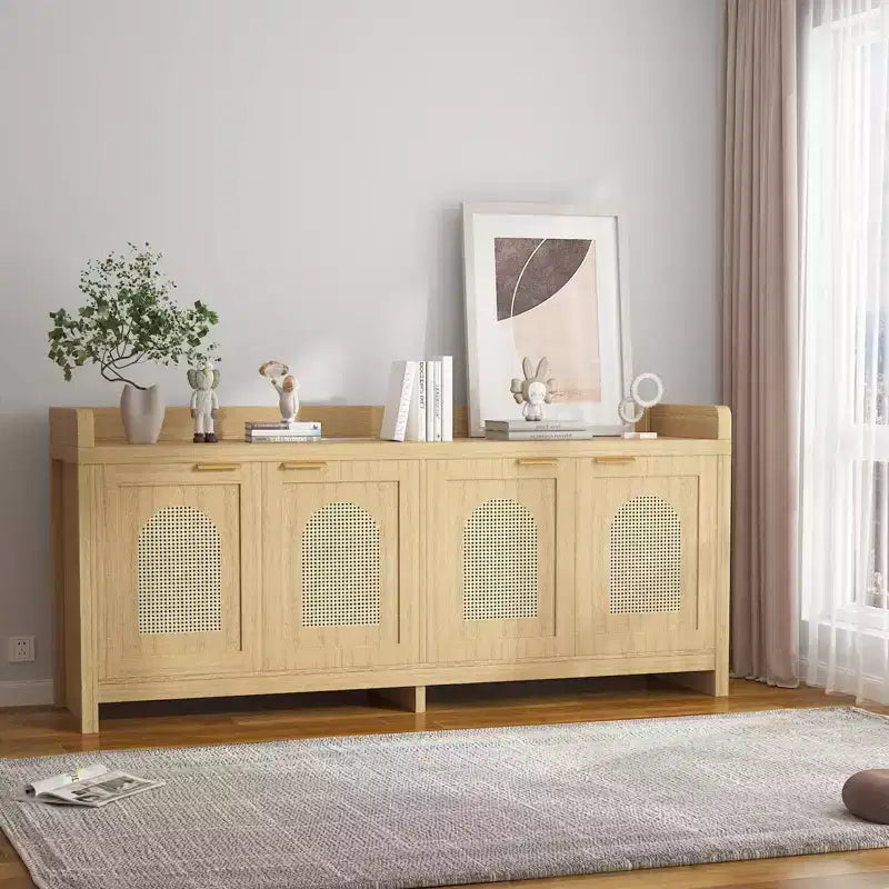 Meuble TV moderne en rotin, meuble de divertissement, portes en verre, armoires de rangement, pour salon, maison