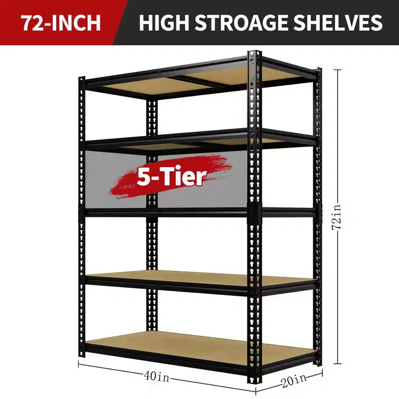Étagères de rangement de garage robustes 40x20x72, étagère en acier réglable à 5 niveaux, organisateur utilitaire d'une capacité de 1134 kg