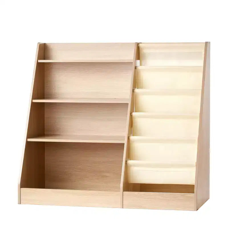 4-Tier Kids Bookshelf and Toy Storage Organizer with 6-Layer Sling Book Rack for Playroom, Nursery, Kindergarten & Bedroom