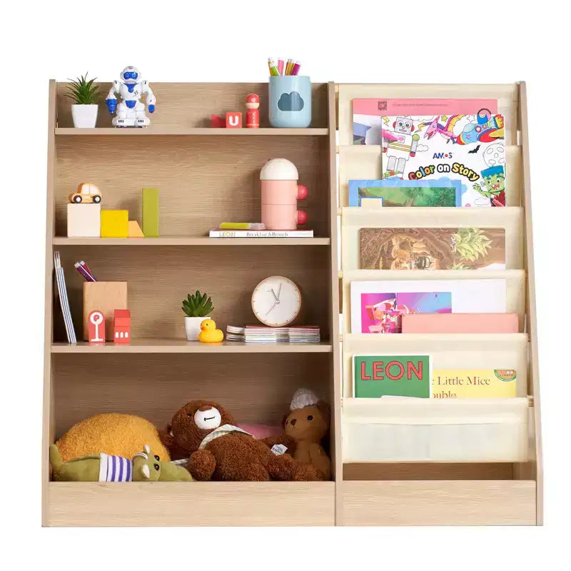 Étagère à livres pour enfants à 4 niveaux et organisateur de jouets avec 6 compartiments en tissu pour salle de jeux, chambre de bébé, maternelle et chambre à coucher