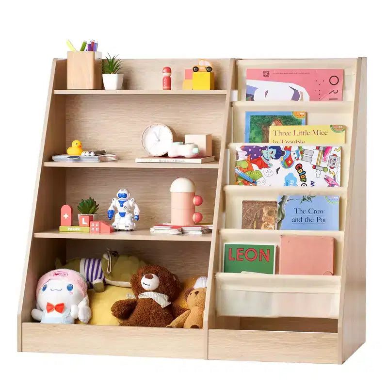 Étagère à livres pour enfants à 4 niveaux et organisateur de jouets avec 6 compartiments en tissu pour salle de jeux, chambre de bébé, maternelle et chambre à coucher