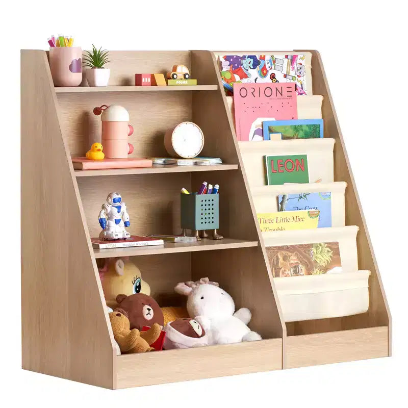 Étagère à livres pour enfants à 4 niveaux et organisateur de jouets avec 6 compartiments en tissu pour salle de jeux, chambre de bébé, maternelle et chambre à coucher