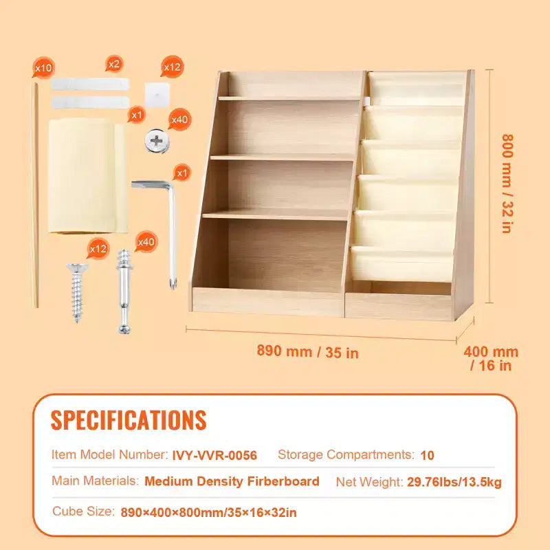 Étagère à livres pour enfants à 4 niveaux et organisateur de jouets avec 6 compartiments en tissu pour salle de jeux, chambre de bébé, maternelle et chambre à coucher