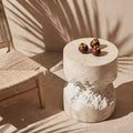 Handcrafted Faux Travertine White Side Table - 13.8 Round Concrete Top, 200lbs Capacity, Weather-Resistant, Indoor/Outdoor No-Assembly Use