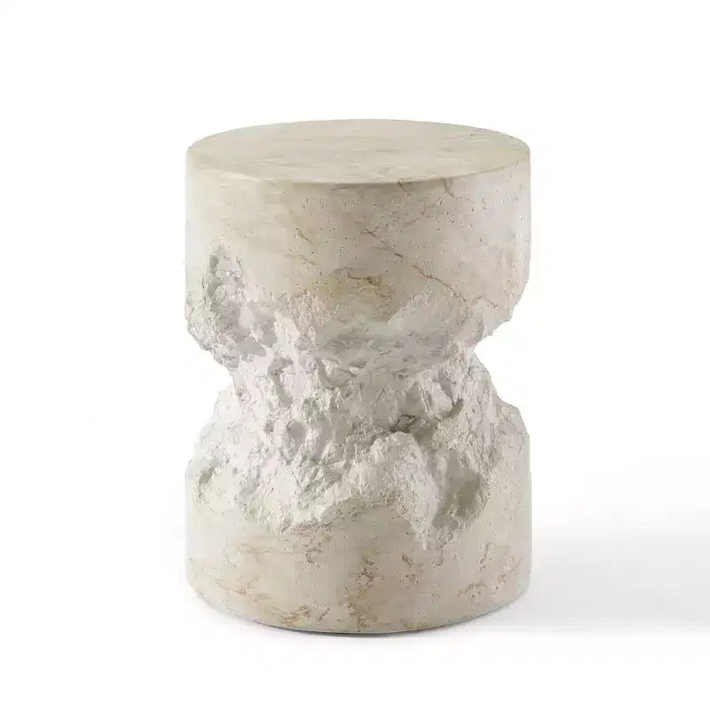 Table d'appoint ronde en faux travertin blanc faite à la main - Plateau en béton de 35 cm, capacité de 90 kg, résistante aux intempéries, utilisation intérieure/extérieure sans assemblage