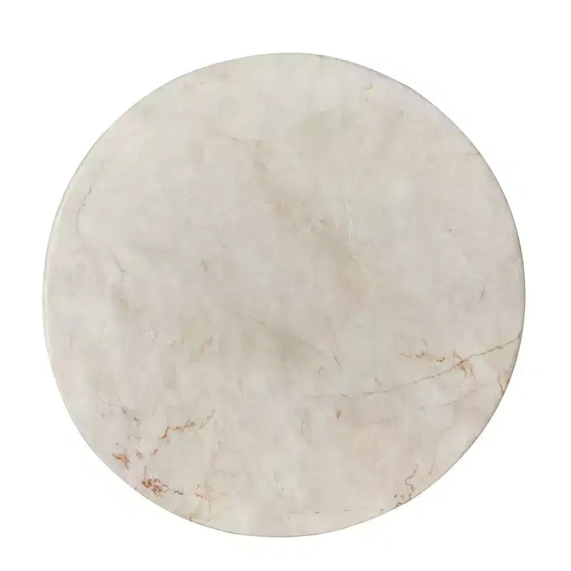 Table d'appoint ronde en faux travertin blanc faite à la main - Plateau en béton de 35 cm, capacité de 90 kg, résistante aux intempéries, utilisation intérieure/extérieure sans assemblage