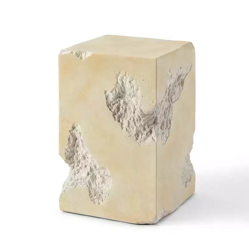 Table d'appoint ronde en faux travertin blanc faite à la main - Plateau en béton de 35 cm, capacité de 90 kg, résistante aux intempéries, utilisation intérieure/extérieure sans assemblage
