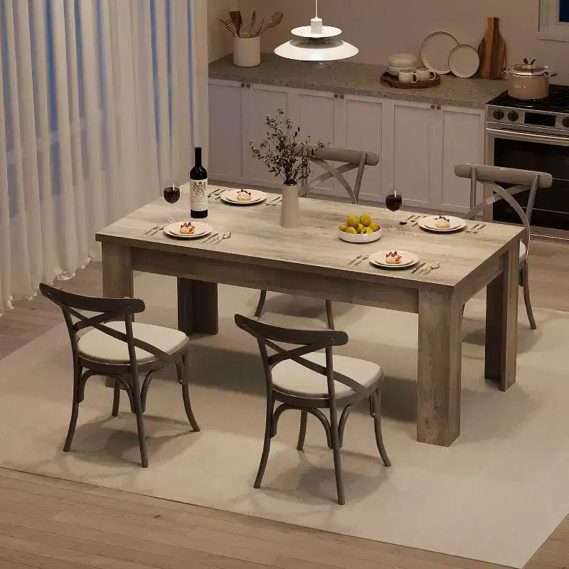 Table de salle à manger rectangulaire rustique pour 4 à 8 personnes, grande table de cuisine et de salle à manger de style ferme de 160/180 cm, pieds triangulaires renforcés, plateau en bois pour appartements