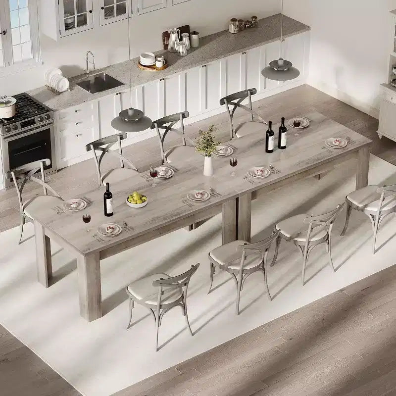 Table de salle à manger rectangulaire rustique pour 4 à 8 personnes, grande table de cuisine et de salle à manger de style ferme de 160/180 cm, pieds triangulaires renforcés, plateau en bois pour appartements