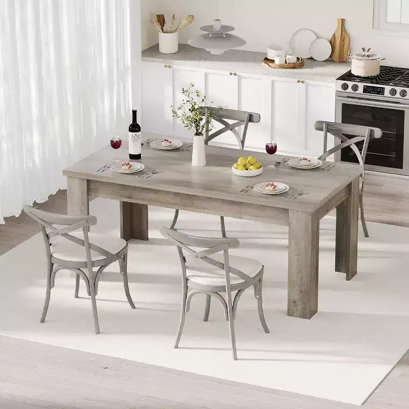 Table de salle à manger rectangulaire rustique pour 4 à 8 personnes, grande table de cuisine et de salle à manger de style ferme de 160/180 cm, pieds triangulaires renforcés, plateau en bois pour appartements