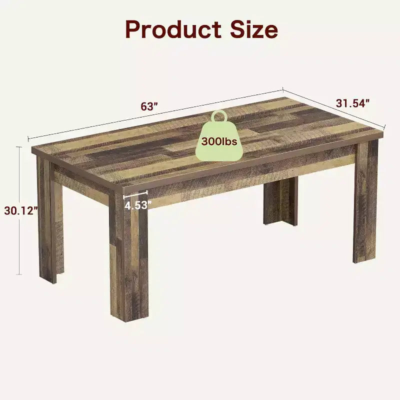 Table de salle à manger rectangulaire rustique pour 4 à 8 personnes, grande table de cuisine et de salle à manger de style ferme de 160/180 cm, pieds triangulaires renforcés, plateau en bois pour appartements