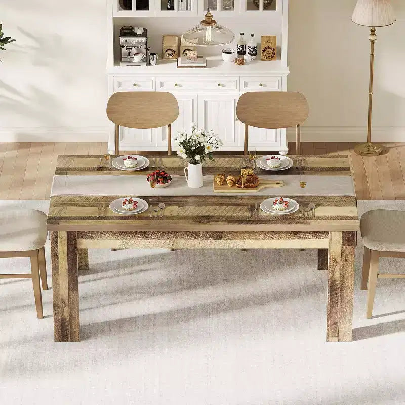 Table de salle à manger rectangulaire rustique pour 4 à 8 personnes, grande table de cuisine et de salle à manger de style ferme de 160/180 cm, pieds triangulaires renforcés, plateau en bois pour appartements