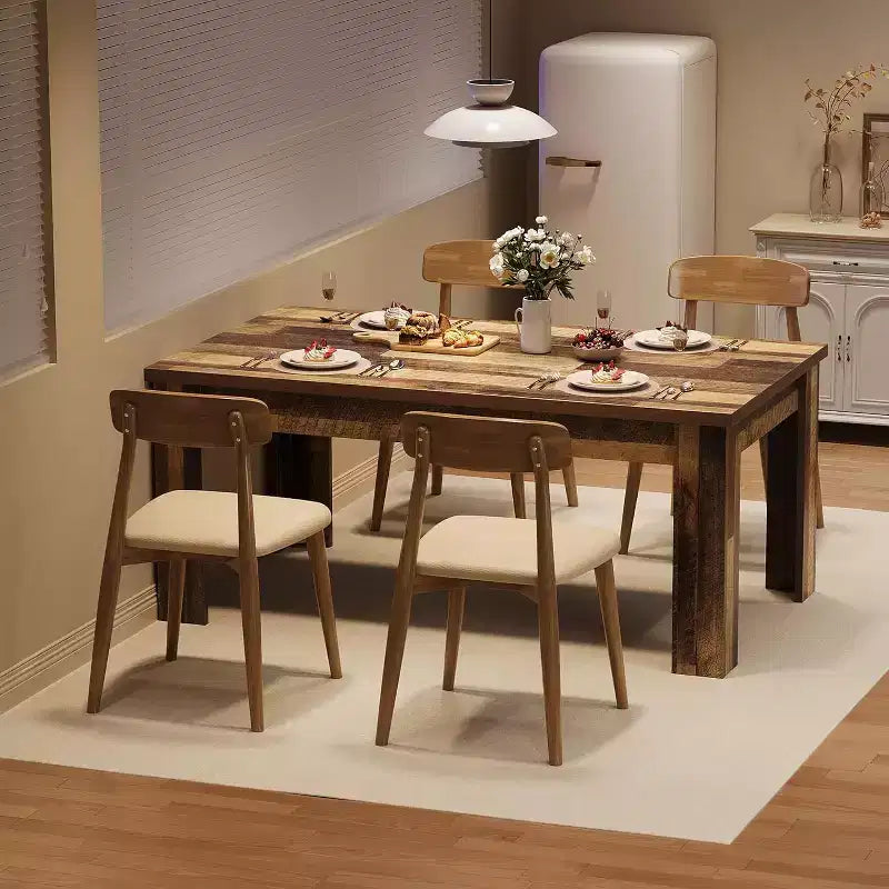 Table de salle à manger rectangulaire rustique pour 4 à 8 personnes, grande table de cuisine et de salle à manger de style ferme de 160/180 cm, pieds triangulaires renforcés, plateau en bois pour appartements