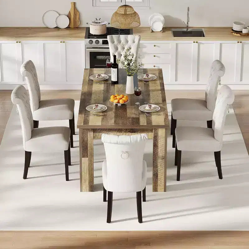 Table de salle à manger rectangulaire rustique pour 4 à 8 personnes, grande table de cuisine et de salle à manger de style ferme de 160/180 cm, pieds triangulaires renforcés, plateau en bois pour appartements