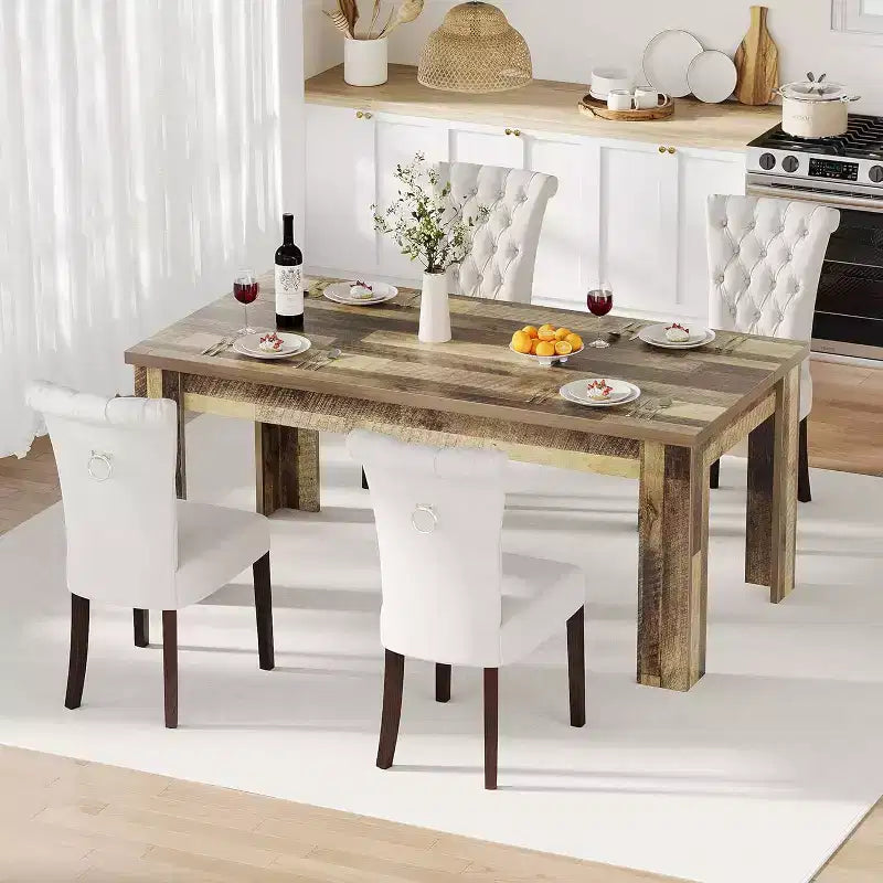 Table de salle à manger rectangulaire rustique pour 4 à 8 personnes, grande table de cuisine et de salle à manger de style ferme de 160/180 cm, pieds triangulaires renforcés, plateau en bois pour appartements